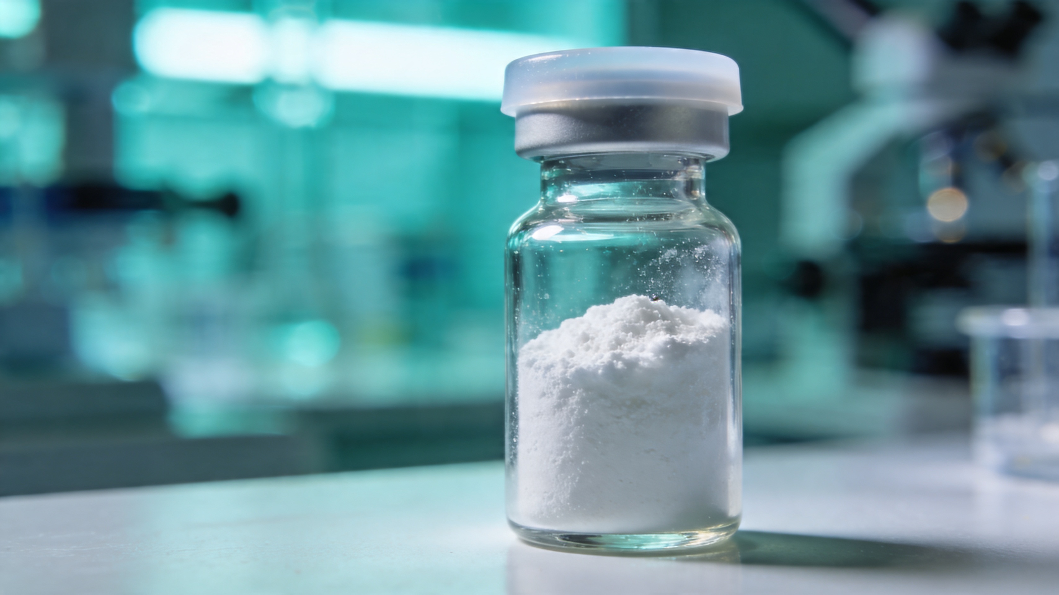 Premium laboratorium glasfles met gelyofiliseerd poeder