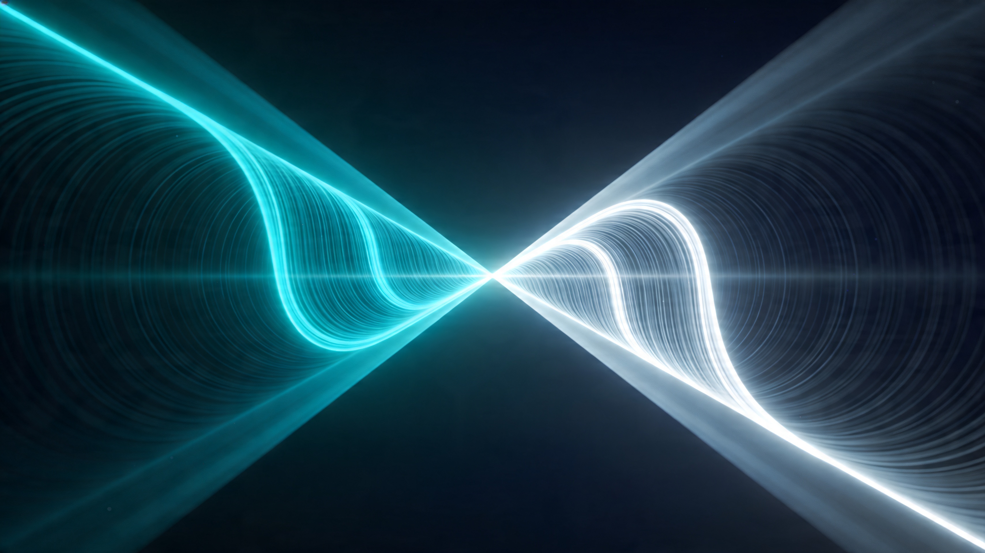 Wetenschappelijke visualisatie van drie convergerende energiestromen