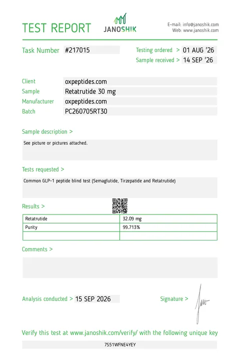 Janoshik #217015, Labrapport van de flacon van 30 mg
